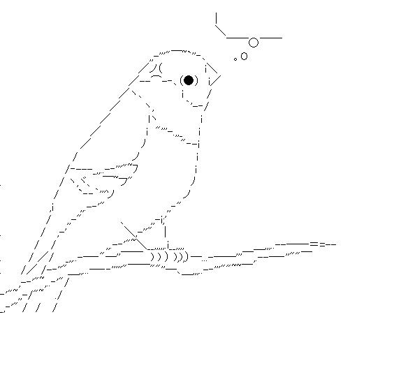 木にとまる鳥のアスキーアート画像