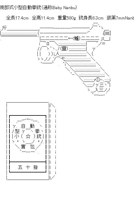 南部式小型自動拳銃（通称Baby Nanbu）のアスキーアート画像