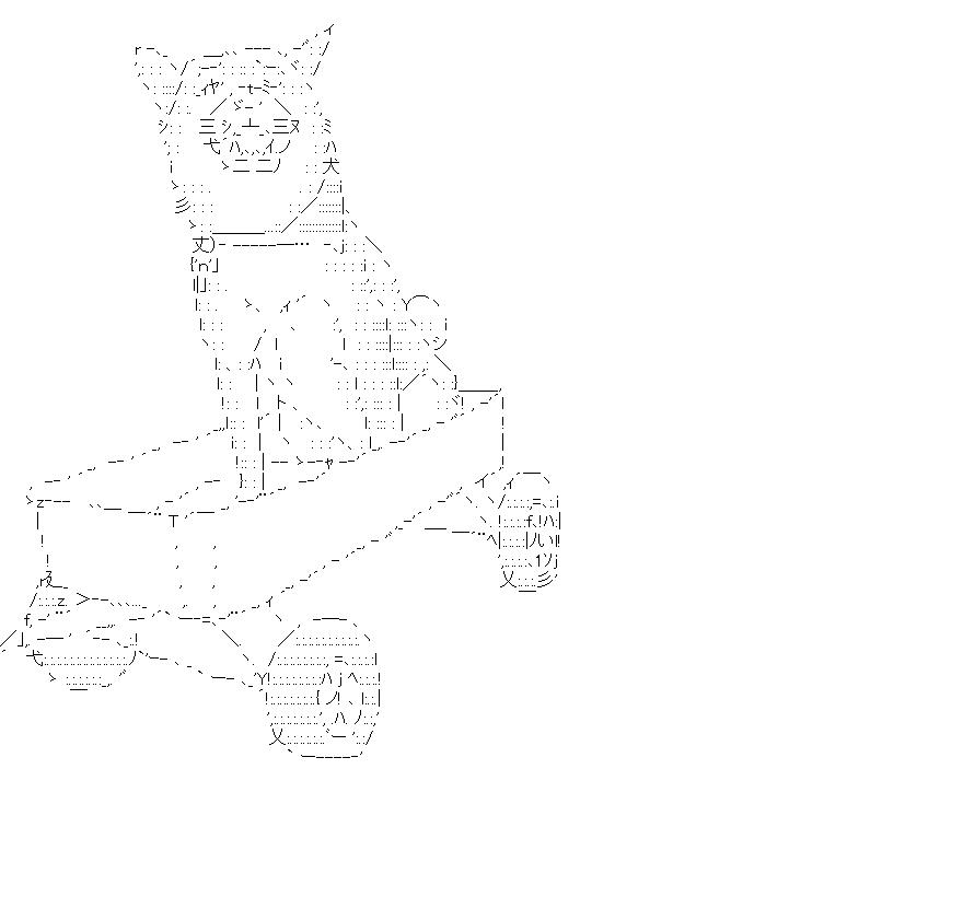 台車に載る犬のアスキーアート画像