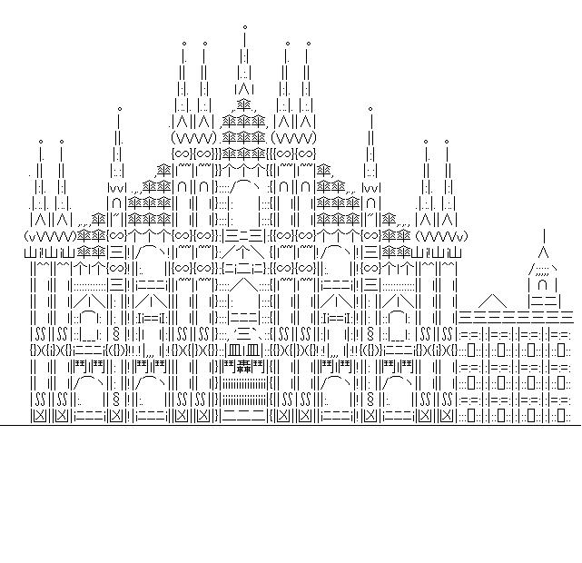 ゴシック風大聖堂のアスキーアート画像